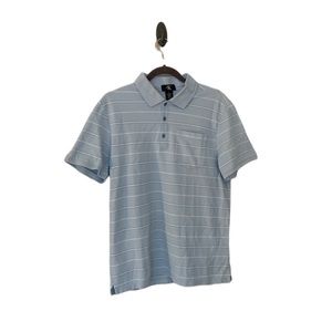 Calvin Klein Mens Retro Polo Light Blue White Stripe Cotton Short Sleeve Medium